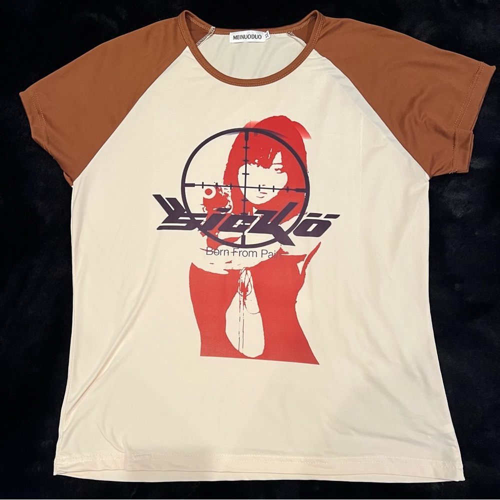 MEINUODUO Sicko Born From Pain Short Raglan Shirt Womens Size XL